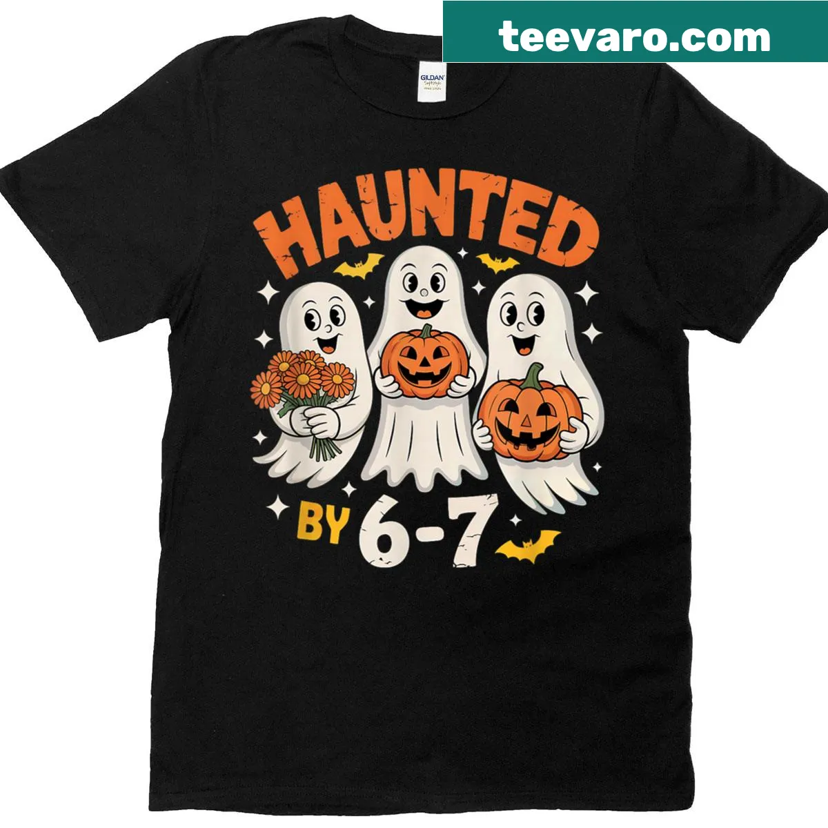 Cute cartoon ghosts with flowers on a playful T-shirt — on a men's t-shirt