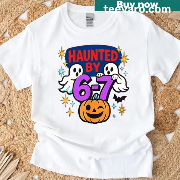 Retro Halloween t-shirt with Haunted By 6-7 text and ghost pumpkin design