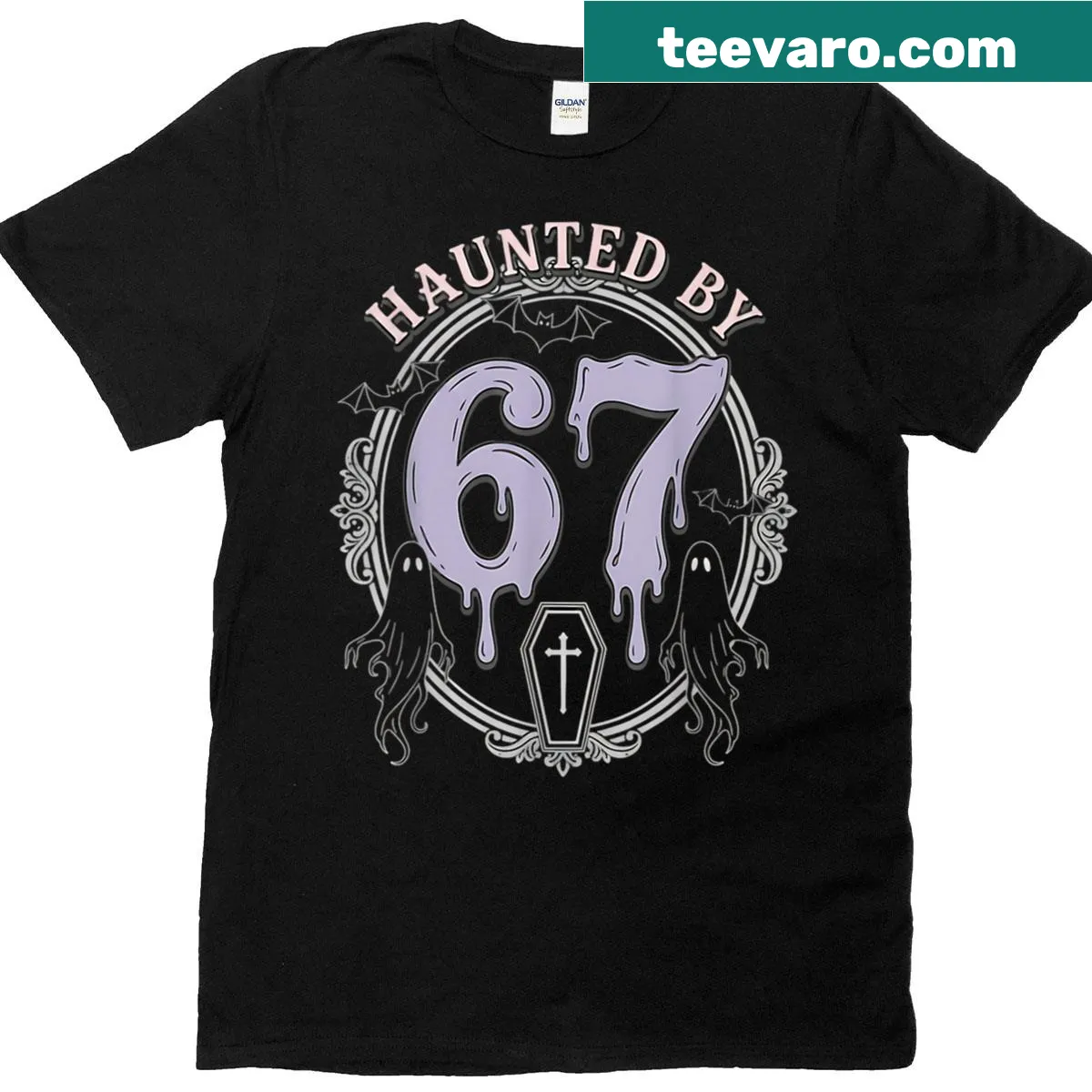 Edgy t-shirt with ghosts and coffin design for Halloween — on a men's t-shirt