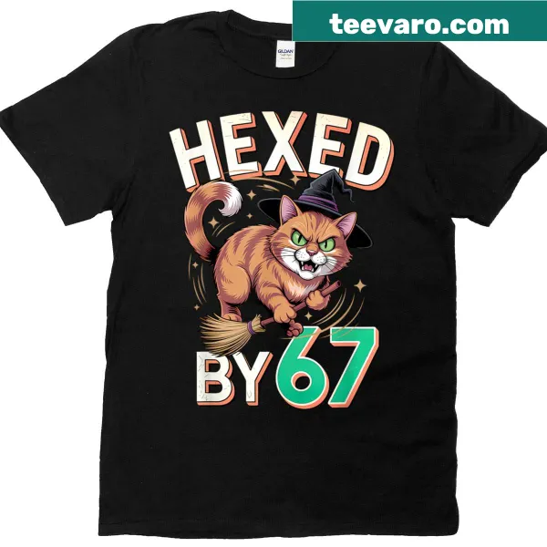 Halloween shirt with a witch cat on a broom and humorous text