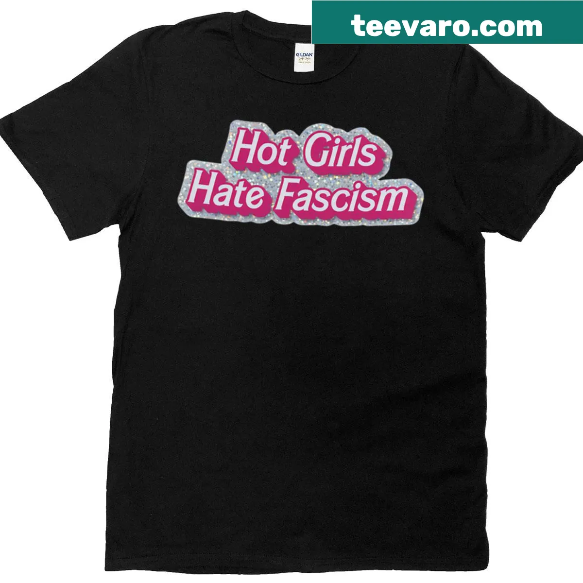 Cute t-shirt with the phrase 'Hot Girls Hate Fascism' — on a men's t-shirt
