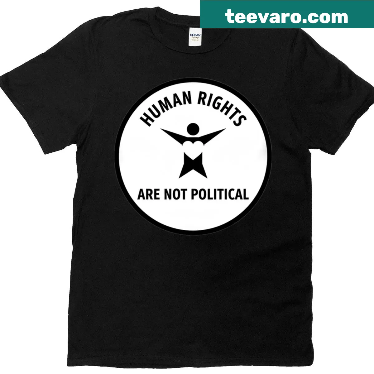 Bold text t-shirt stating 'Human Rights Are Not Political' — on a men's t-shirt