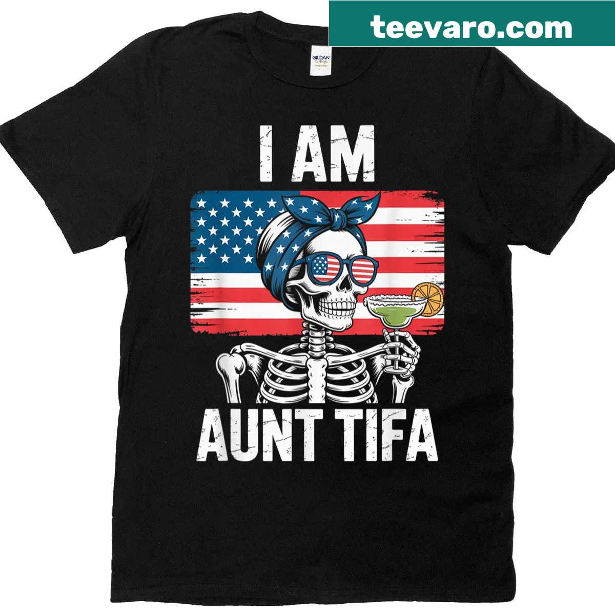 Funny t-shirt with skeleton and margarita design for aunts — on a men's t-shirt