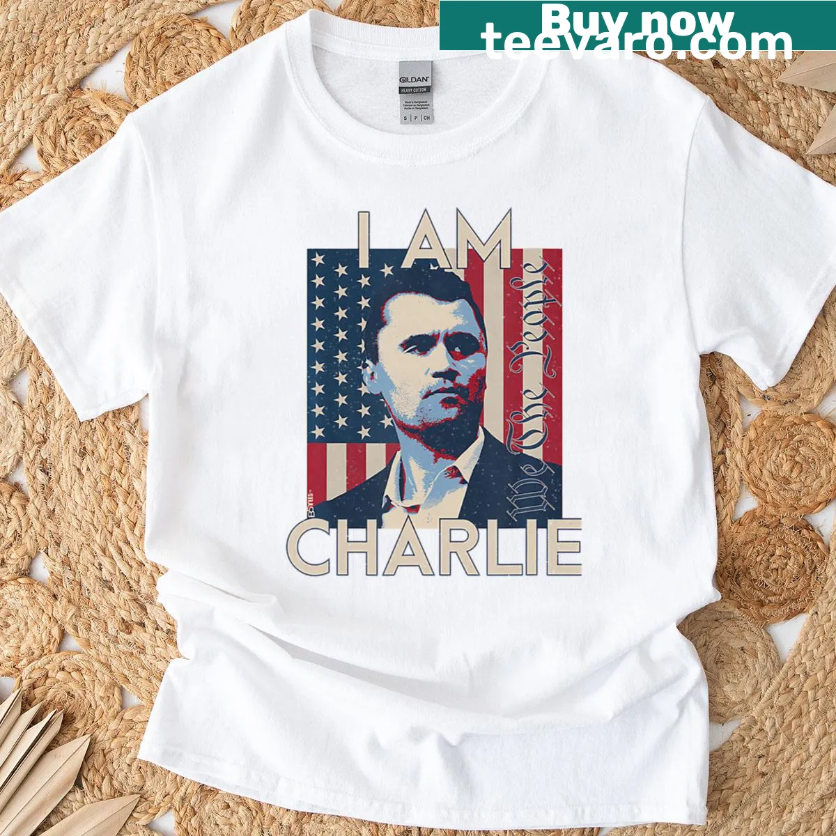 Patriotic t-shirt honoring Charlie with bold text — on a men's t-shirt
