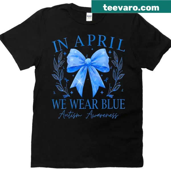 Autism Awareness t-shirt with blue bow and text for April