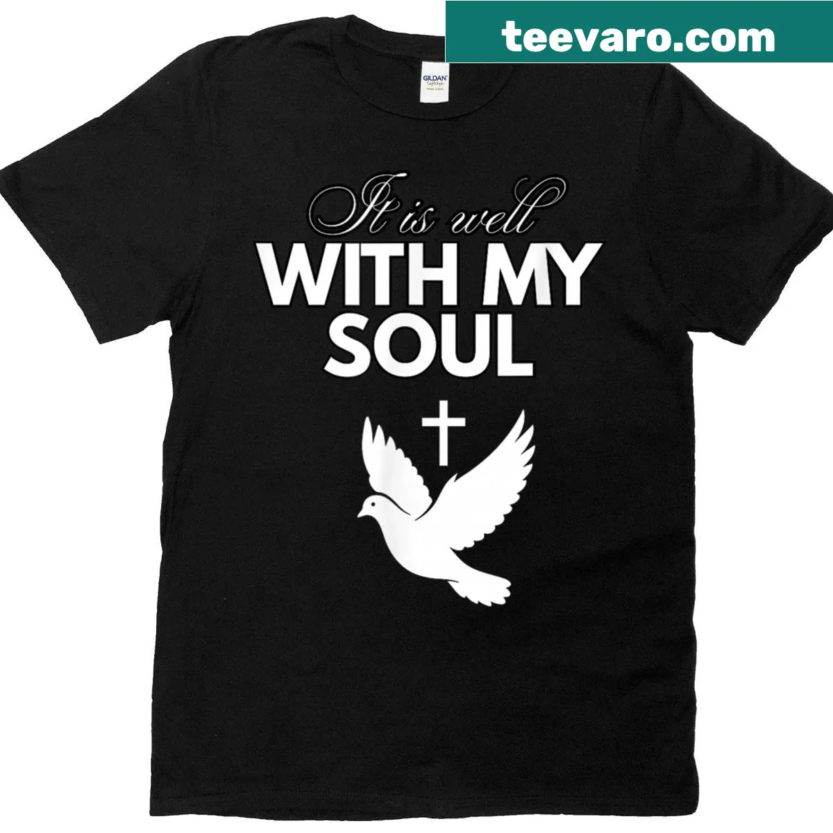 Inspirational T-shirt with the phrase 'It Is Well With My Soul' — on a men's t-shirt
