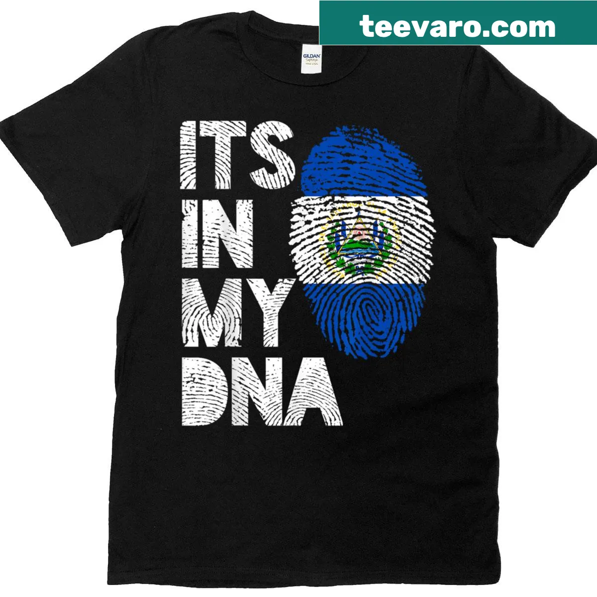 Pride tee with El Salvador flag fingerprint and text: It's In My DNA — on a men's t-shirt