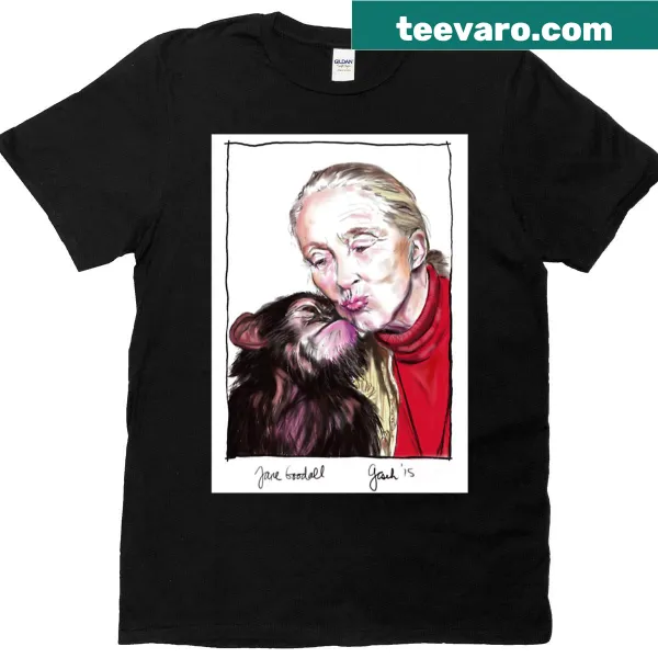 T-shirt featuring Jane Goodall with chimps sharing kisses