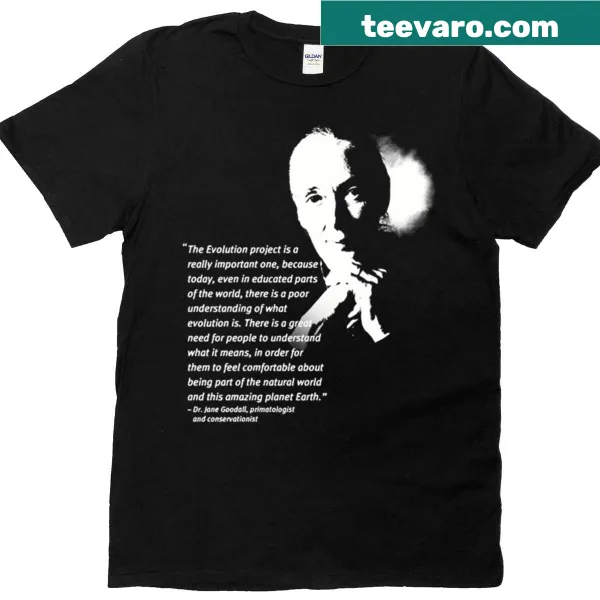 Fitted t-shirt with an illustration inspired by Jane Goodall's work with primates.