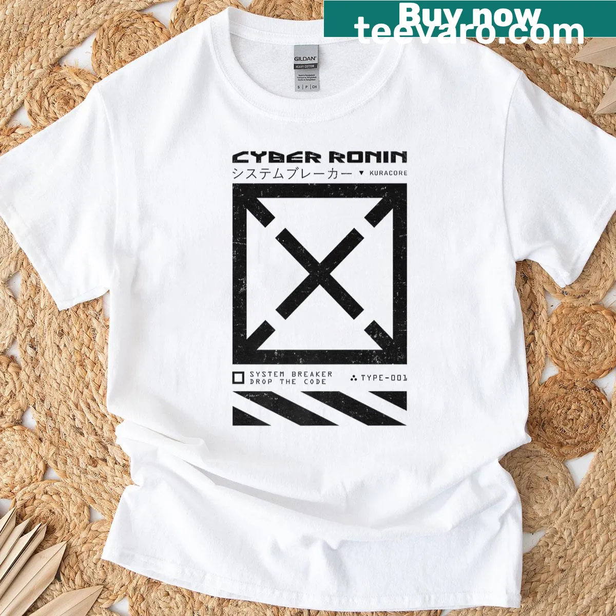 Cyberpunk themed T-shirt with retro manga influences — on a men's t-shirt