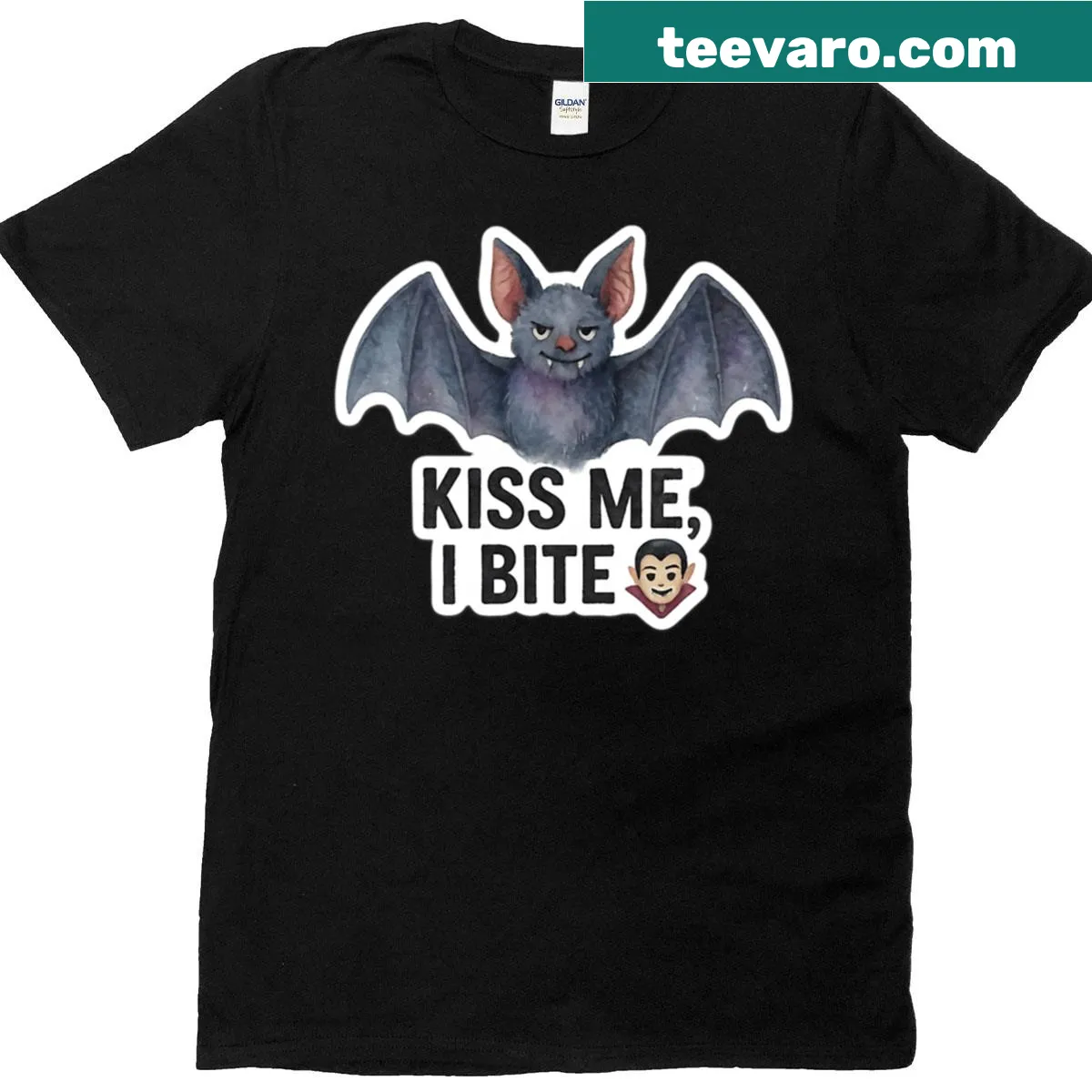 Funny T-shirt featuring a watercolor vampire bat design — on a men's t-shirt