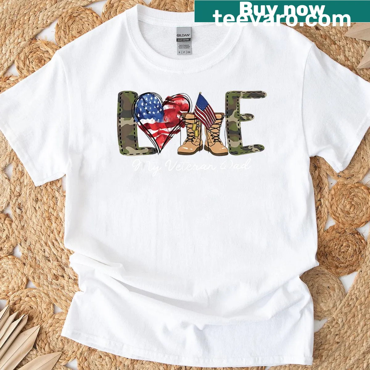 T-shirt honoring a veteran dad with American flag design — on a men's t-shirt