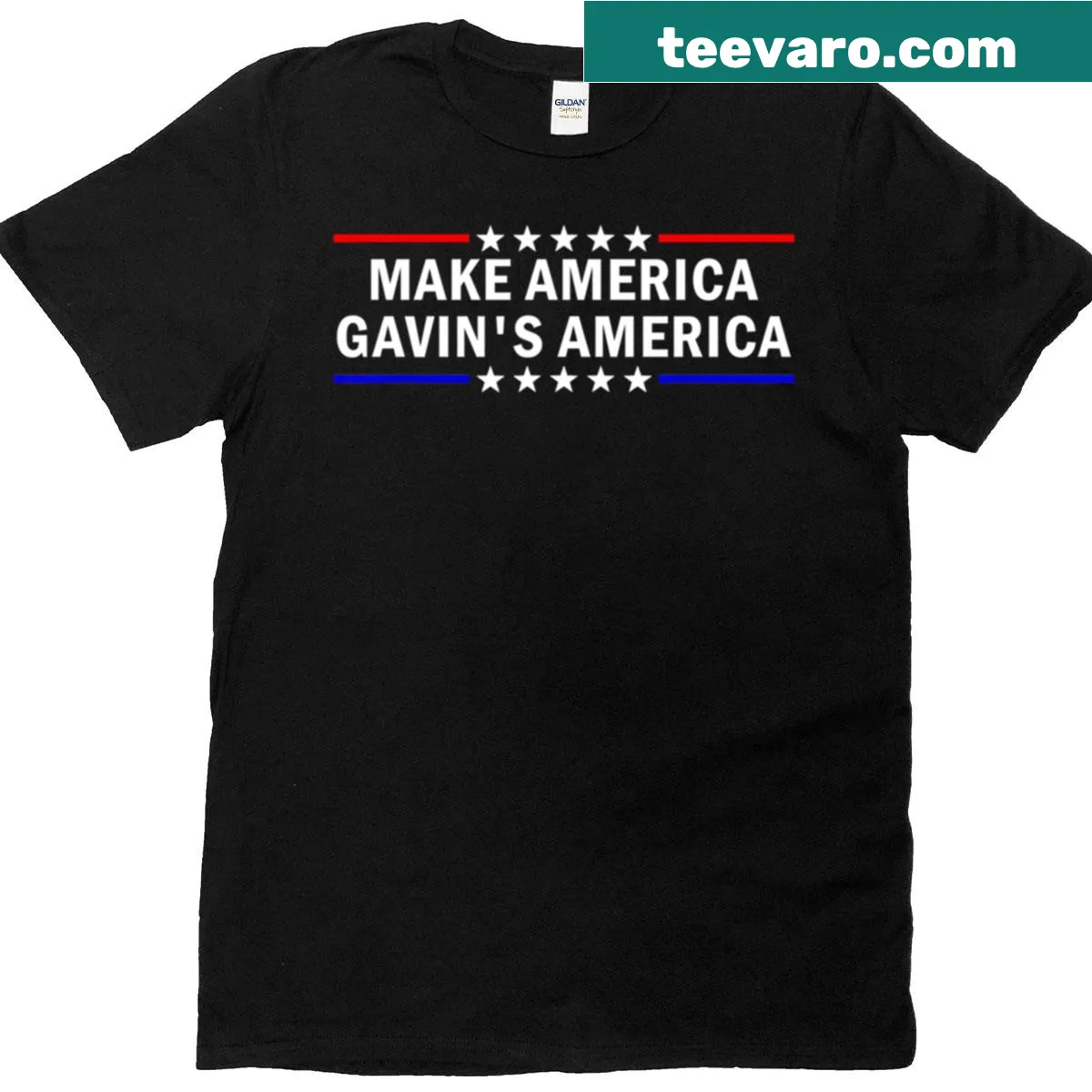 Parody t-shirt with text: Make America Gavin's America — on a men's t-shirt