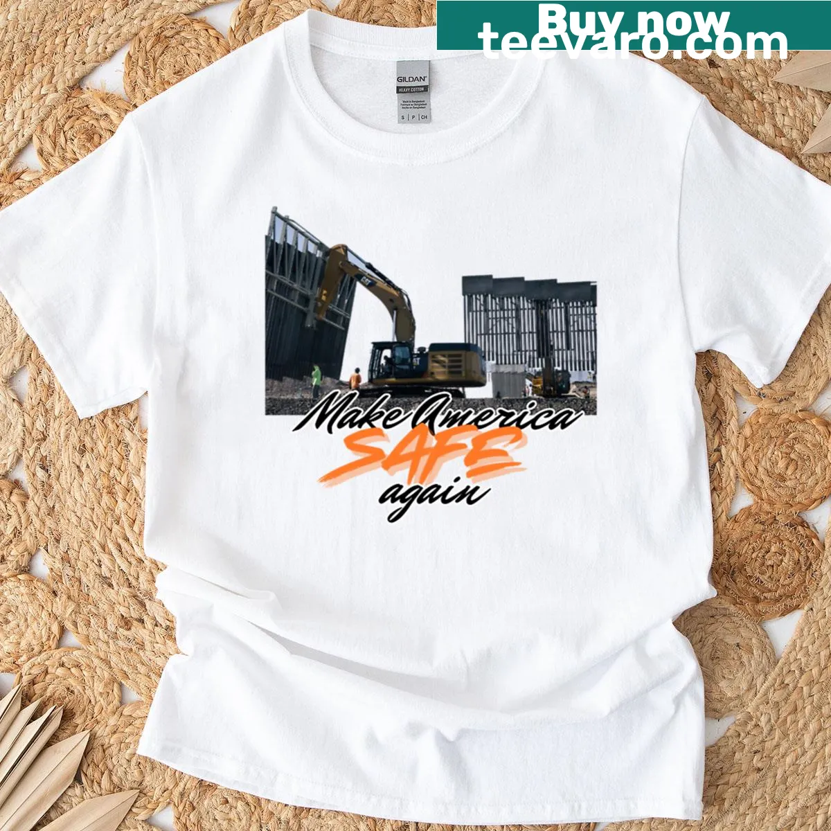 Patriotic t-shirt with border security design — on a men's t-shirt