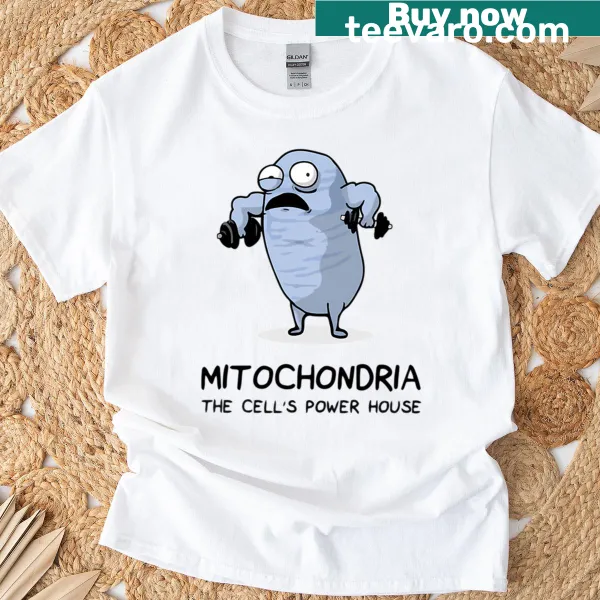 Educational t-shirt featuring mitochondria and cell design