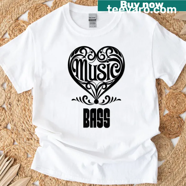 Elegant heart design for bass fans on a t-shirt