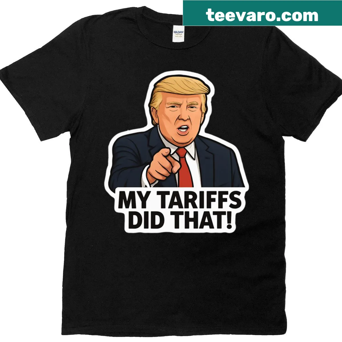 Oversized T-shirt with humorous text about tariffs and inflation — on a men's t-shirt