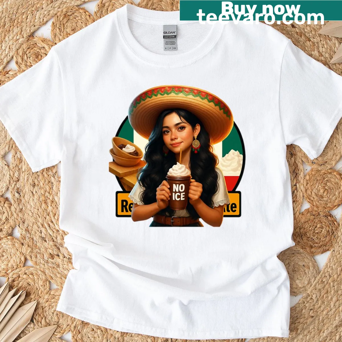 T-shirt with bold 'No Ice Just Flavor' text design — on a men's t-shirt