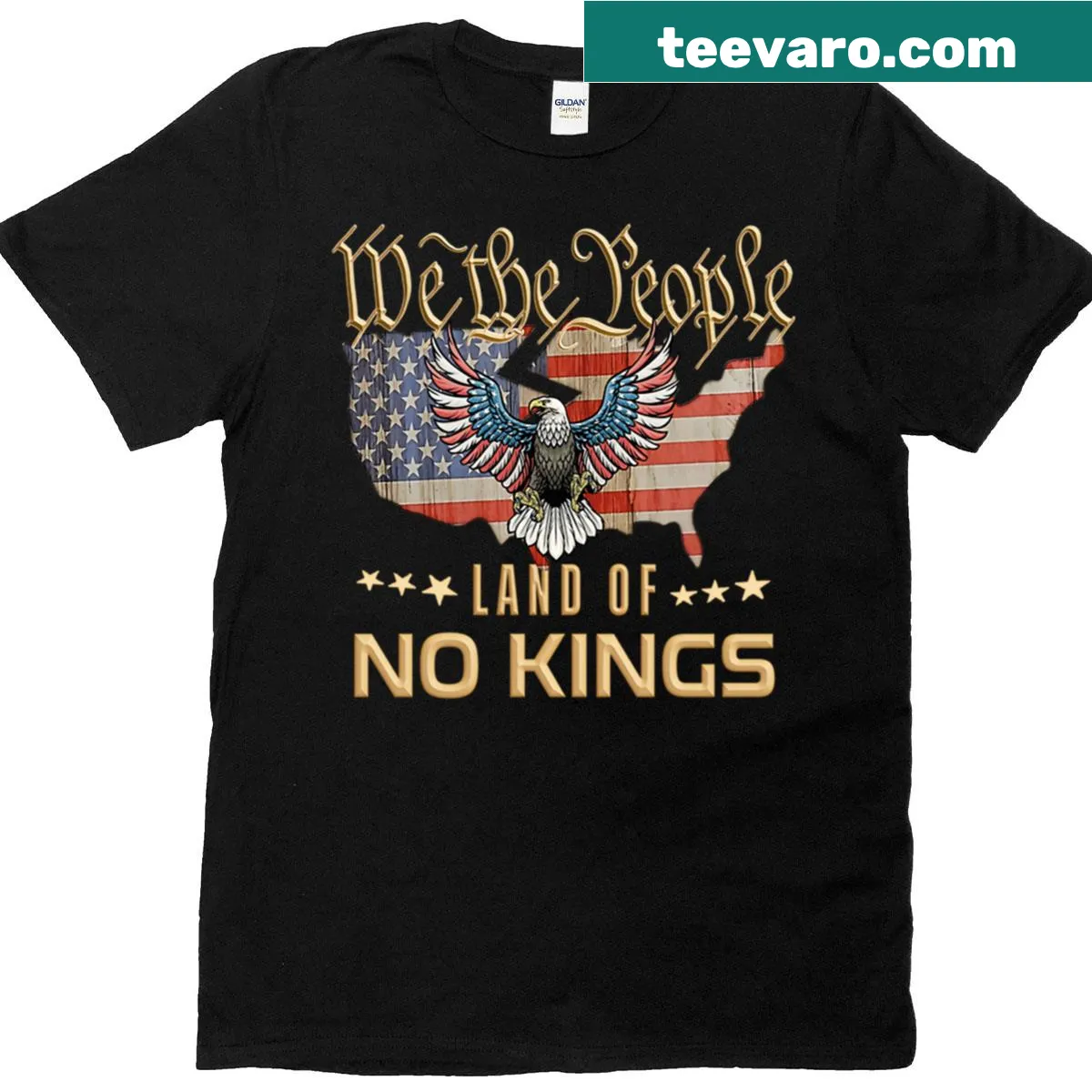 T-shirt displaying 'No Kings In America Democracy We The People' — on a men's t-shirt