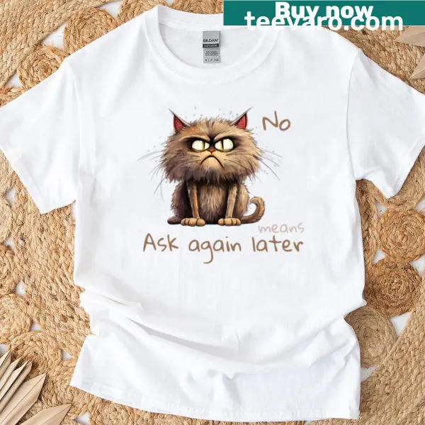 Sarcastic T-shirt with 'No Means Ask Again Later' text