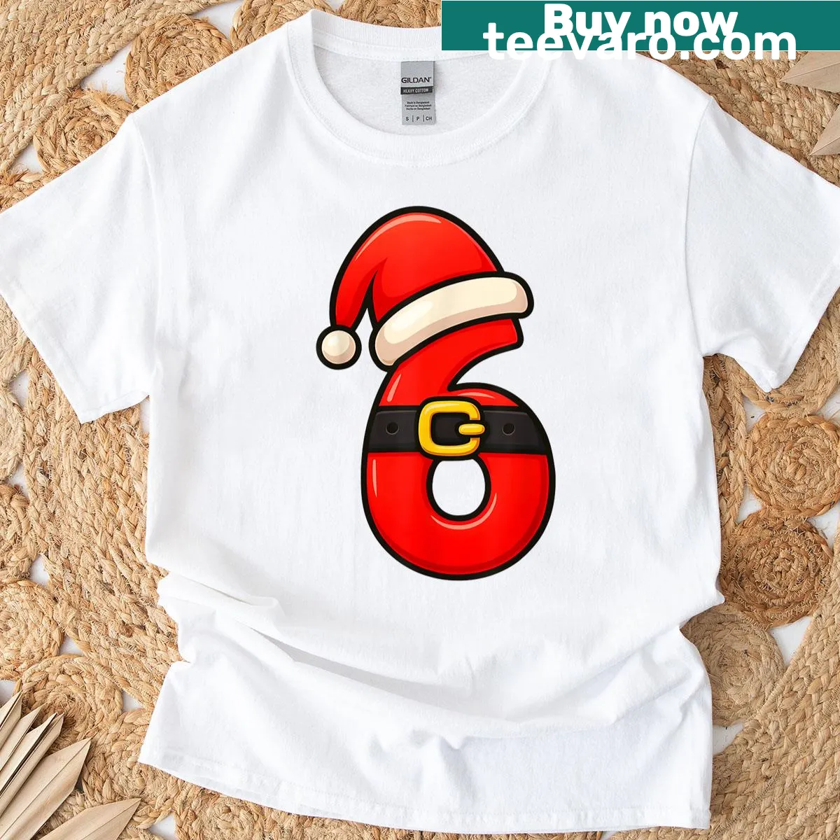 Christmas-themed T-shirt with meme-inspired number 6 design — on a men's t-shirt
