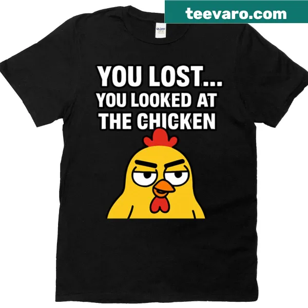 Humorous retro gamer tee with chicken-themed graphic