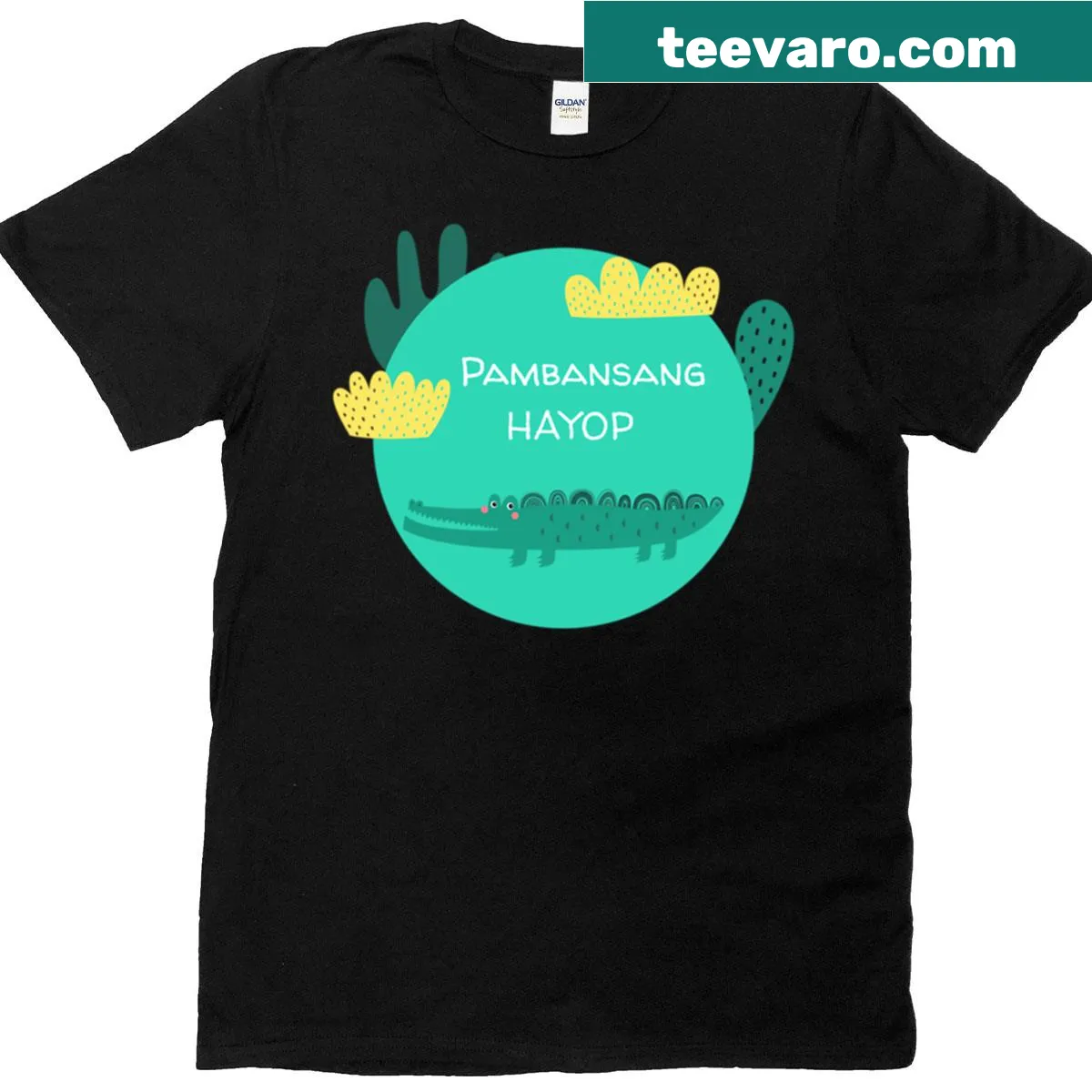 Illustrative Pambansang Hayop Buwaya T-shirt featuring a crocodile design. — on a men's t-shirt