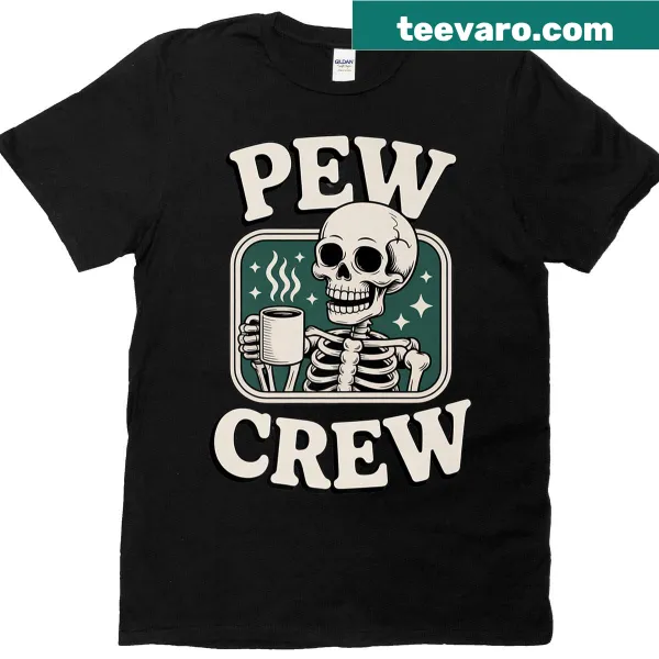 Skeleton with coffee graphic for church-themed t-shirt