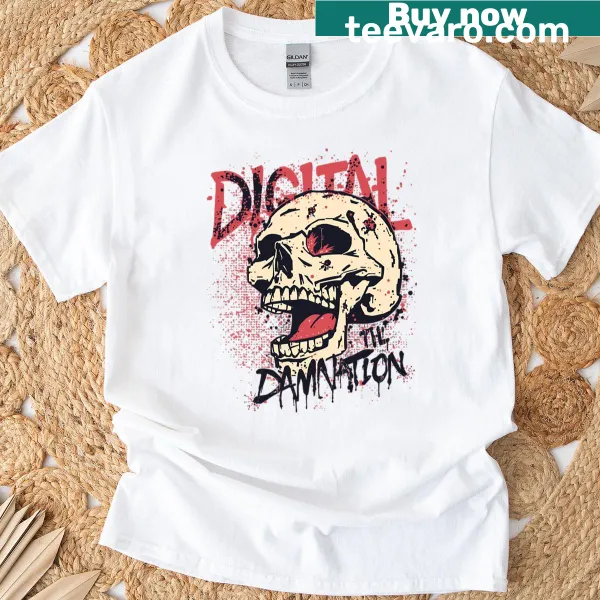 Pixelated skull graphic T-shirt symbolizing digital chaos