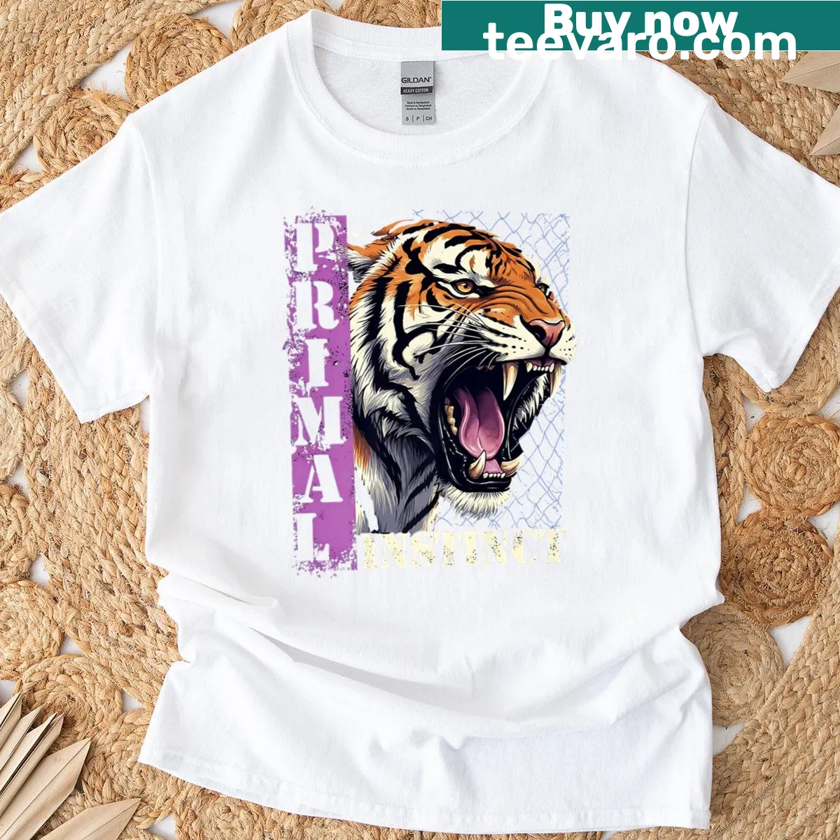 Fierce tiger design symbolizing strength and power for gym enthusiasts — on a men's t-shirt