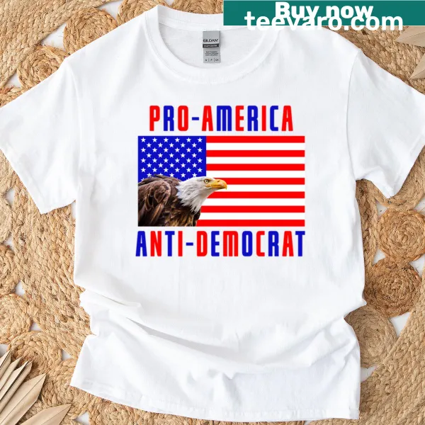 Eagle holding USA flag with anti-Democrat text on oversized t-shirt