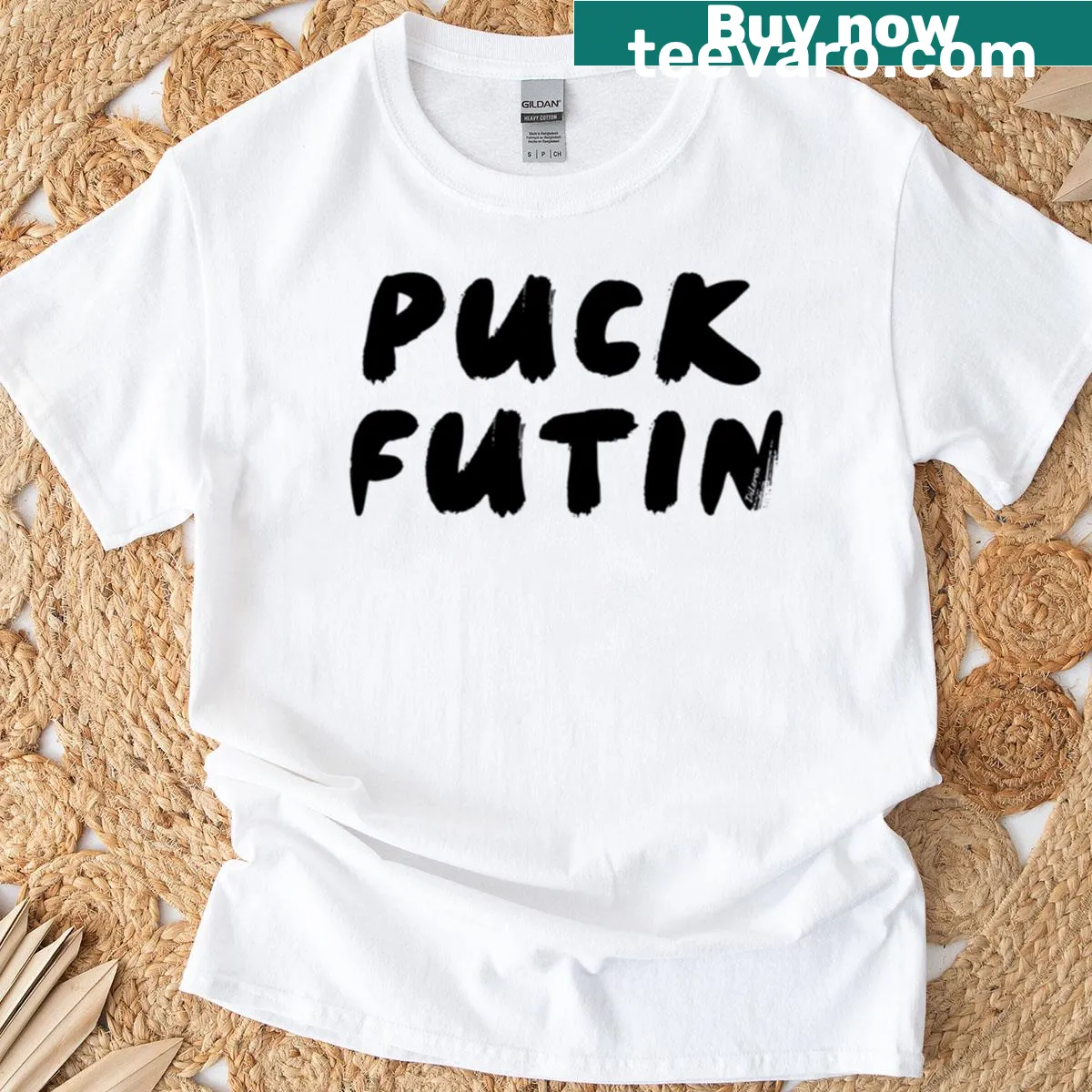 Playful slogan t-shirt with 'Puck Futin Flipped B' — on a men's t-shirt