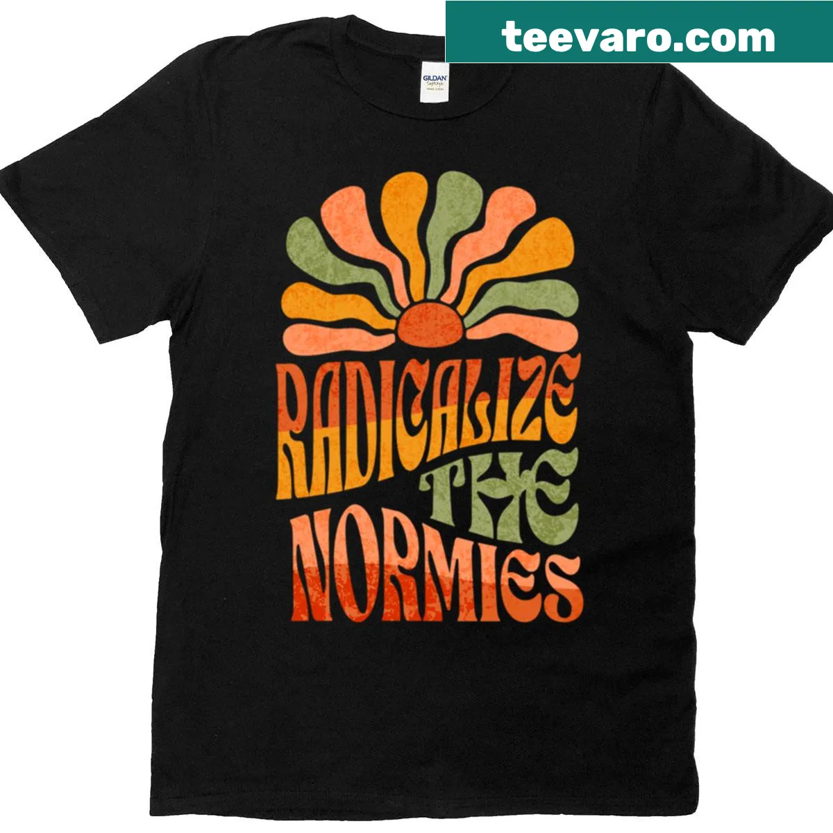 T-shirt with a bold statement graphic: Radicalize The Normies. — on a men's t-shirt