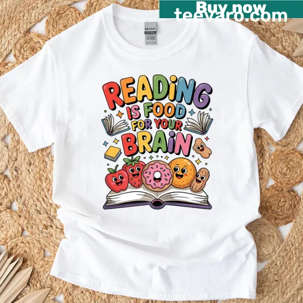 Fun teacher t-shirt with fruits and reading theme