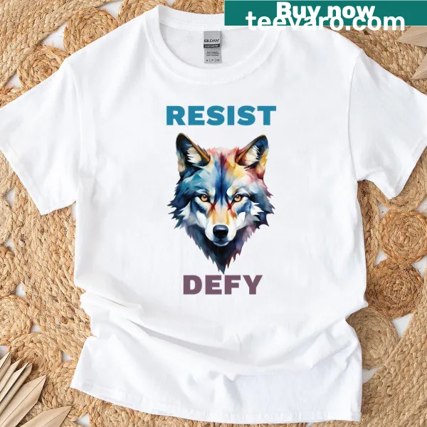 Bold t-shirt featuring a wolf and message about activism