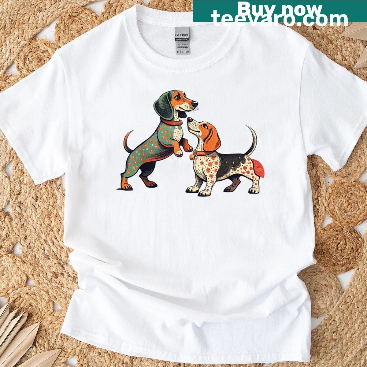 Retro mid-century modern dog design t-shirt — on a men's t-shirt