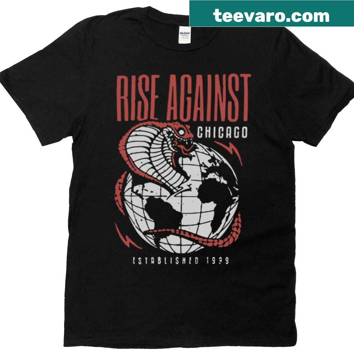 Rise Against T-shirt featuring the iconic fist logo — on a men's t-shirt