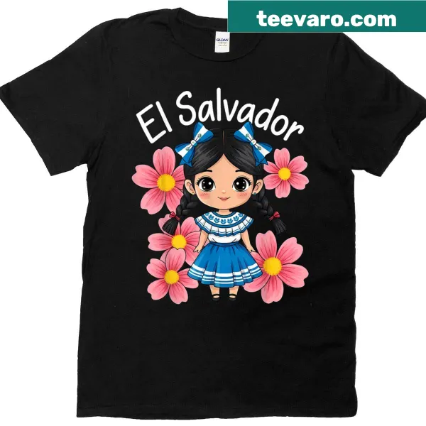 Cute El Salvador girl graphic with Salvadoran flag design