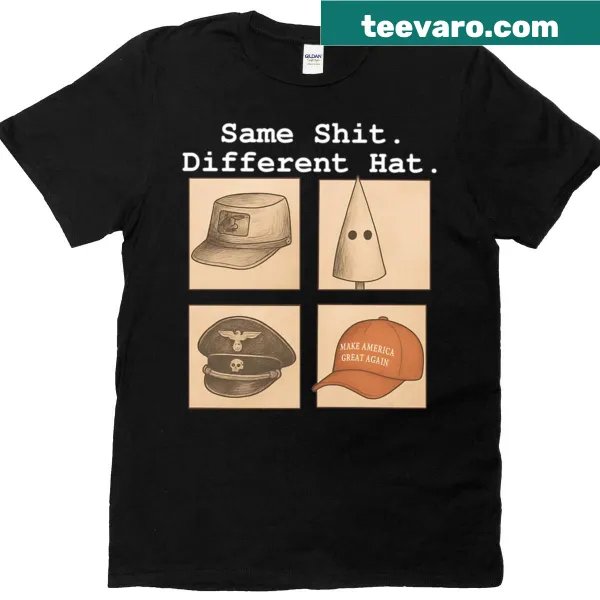 Humorous anti-Trump T-shirt with the phrase Same Shit Different Hat