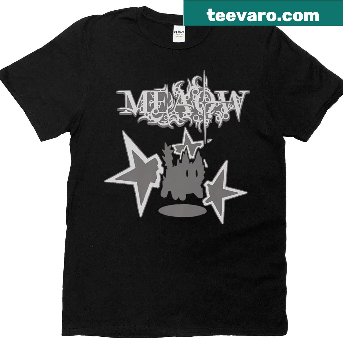 Quirky cat tomcat graphic t-shirt with spooky theme — on a men's t-shirt