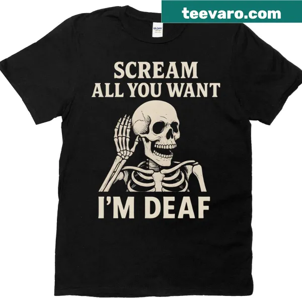 Skeleton graphic with funny deaf phrase for Halloween t-shirt