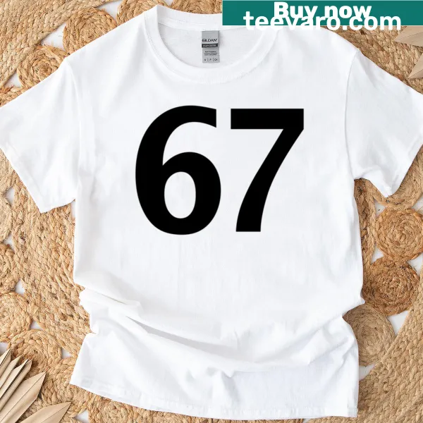Minimalist T-shirt with the numbers 6 and 7 displayed in an artistic arrangement