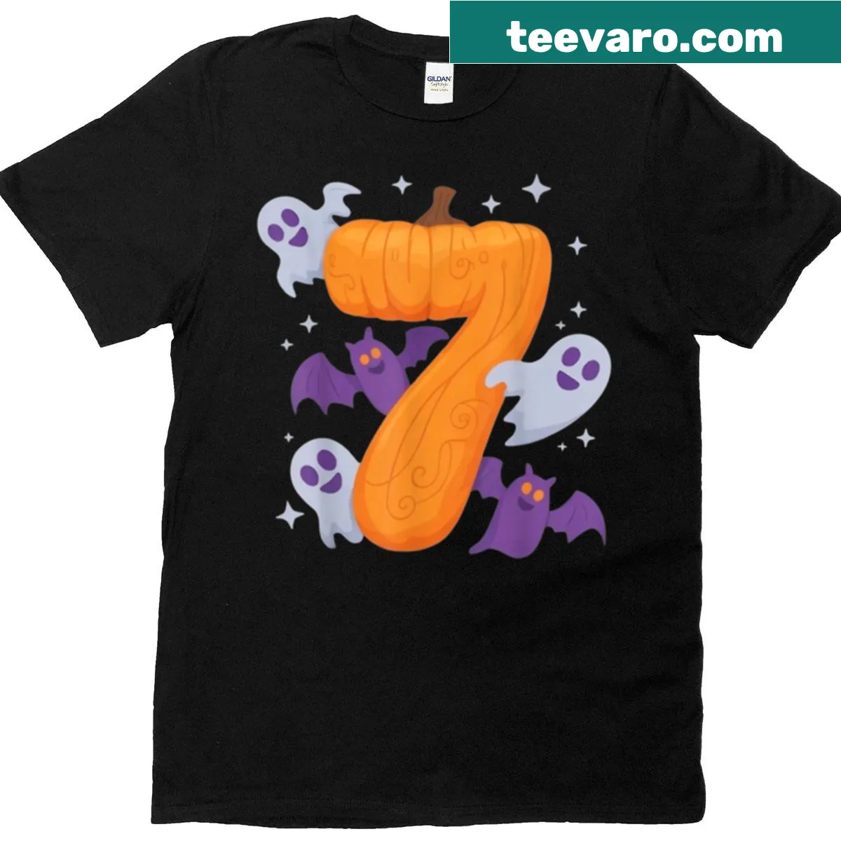 Cute pumpkin graphic with number 67 for Halloween kids t-shirt — on a men's t-shirt