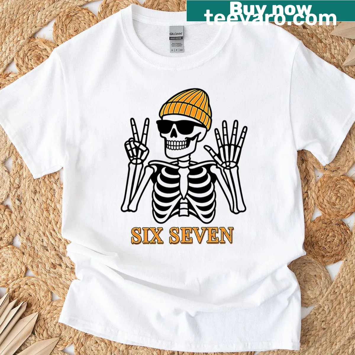 Skeleton hand sign t-shirt featuring spooky Halloween designs and aesthetic elements — on a men's t-shirt