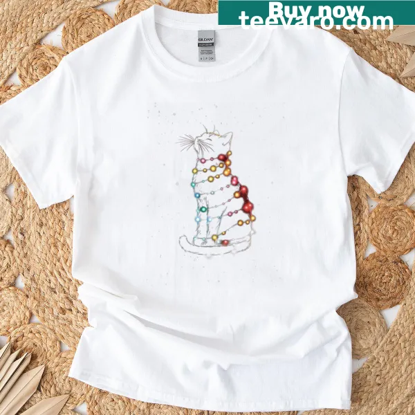 Cartoon cat floating in space depicted on a t-shirt