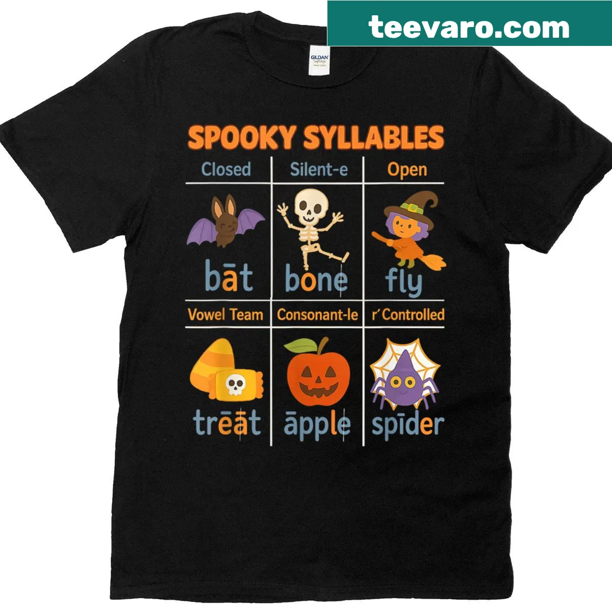 Funny Halloween educational t-shirt for teachers with spooky letters — on a men's t-shirt