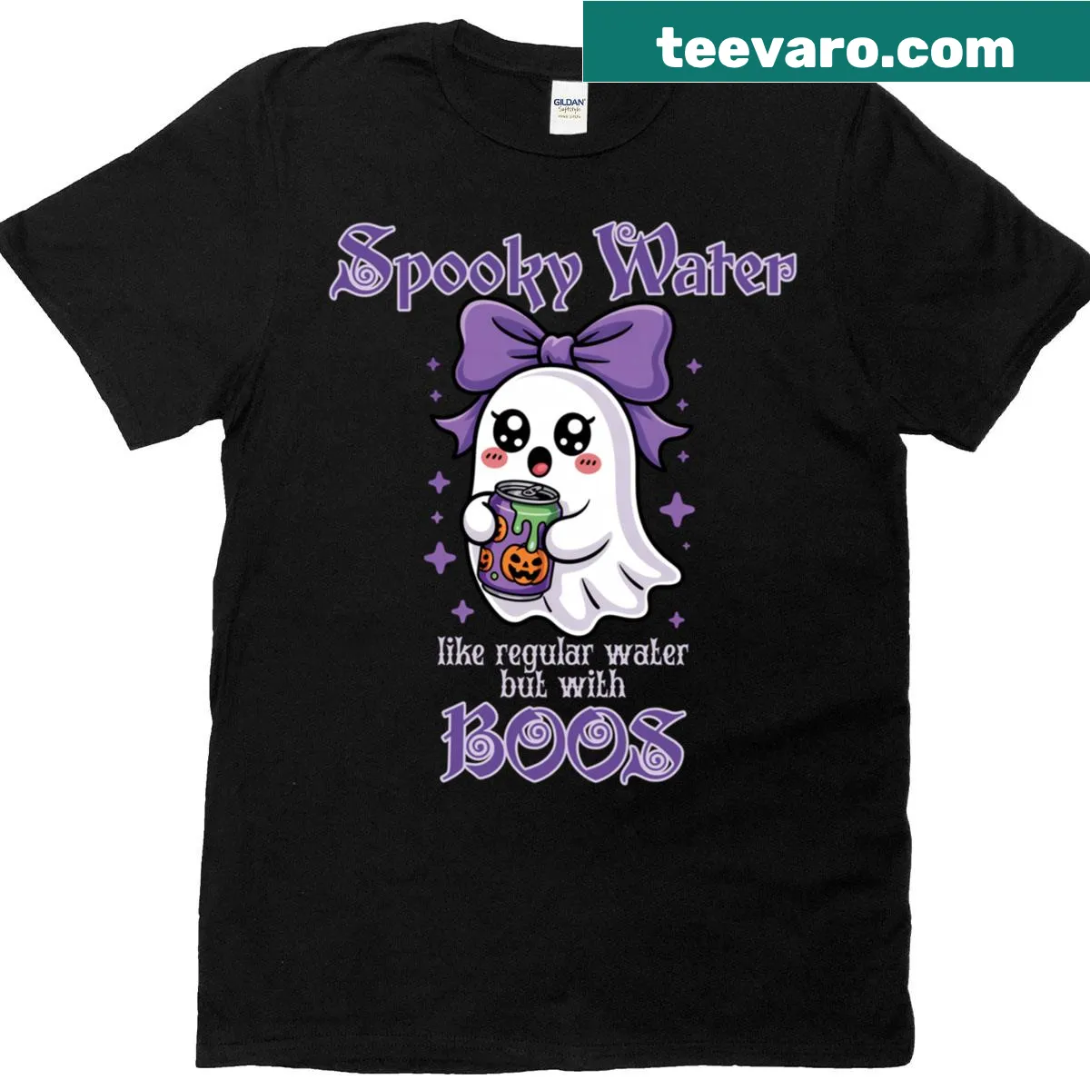Cartoon ghost drinking 'boos' design for Halloween — on a men's t-shirt