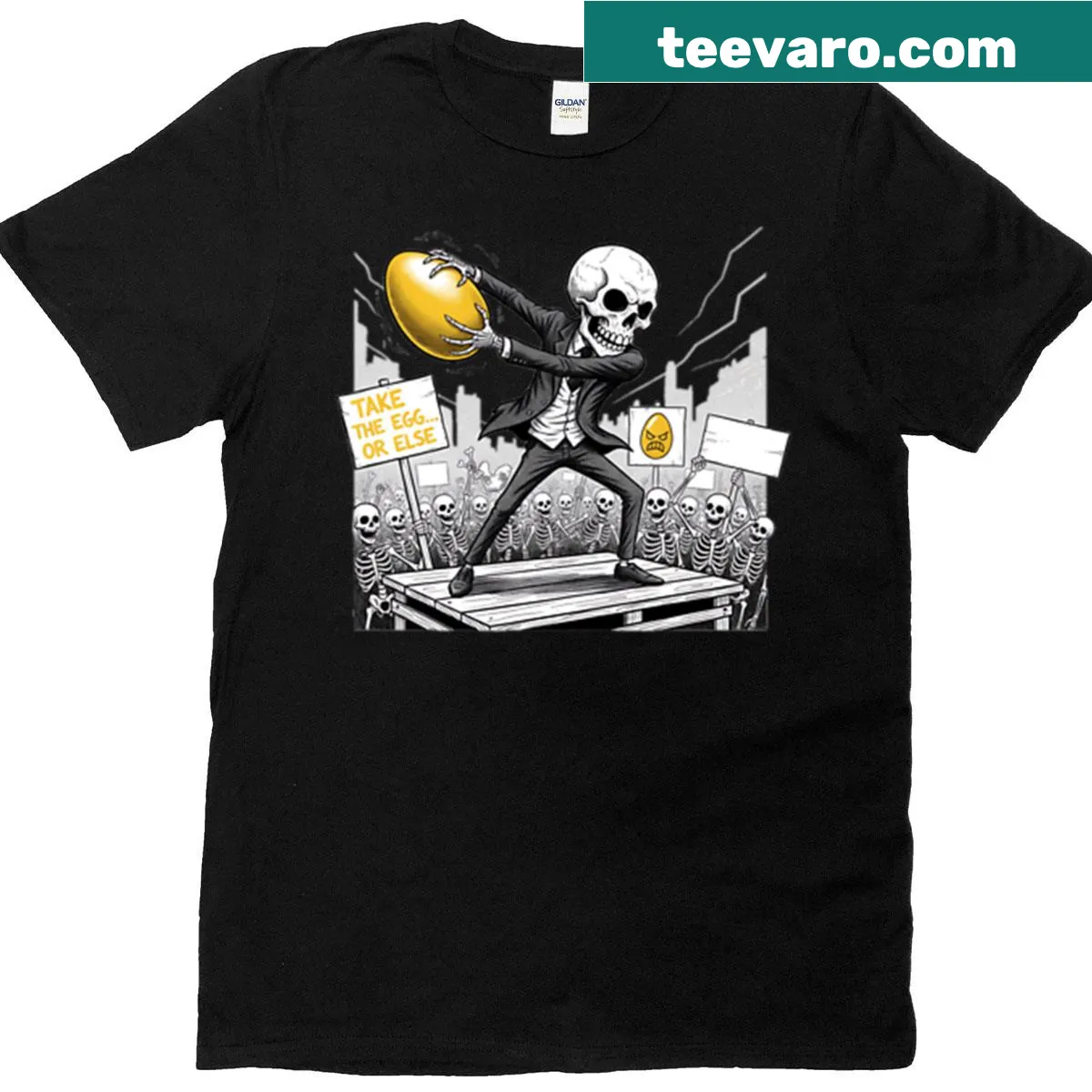 Fun egg-themed graphic on a T-shirt — on a men's t-shirt