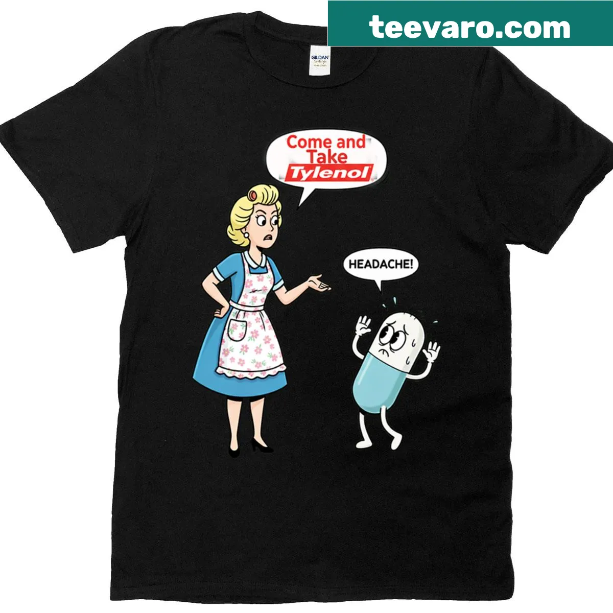 Direct Take Tylenol phrase printed on a casual T-shirt. — on a men's t-shirt