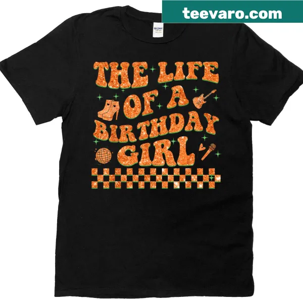 Retro birthday girl t-shirt with groovy graphics celebrating birthdays